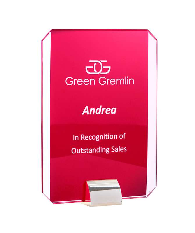 Rechteckiger Ständer aus rotem Glas/Silber