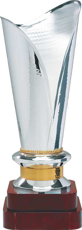 Versilbertes Satin-Finish-Goldene Verzierungen Handgefertigte Trophäe 2-stöckiger Holzsockel