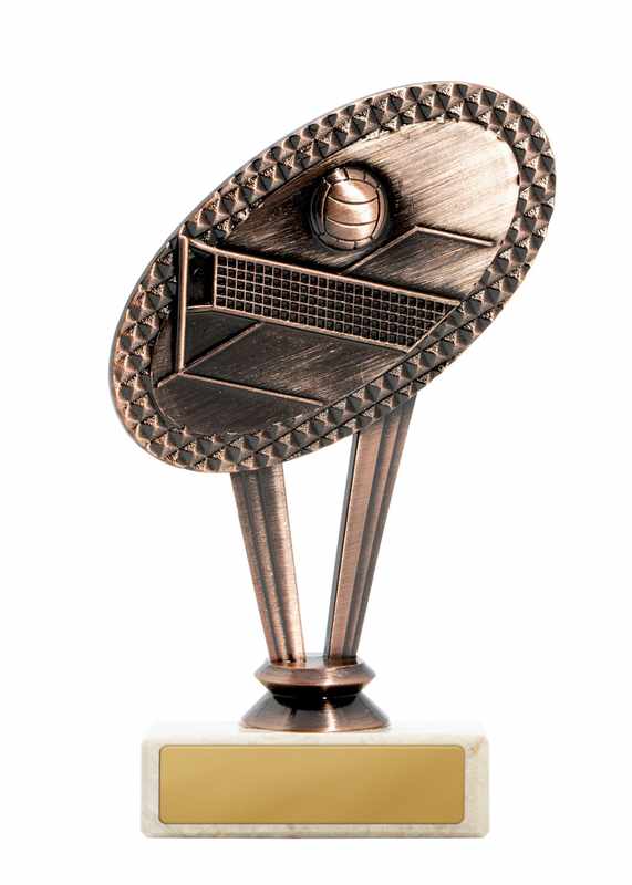 Metall-Volleyball-Motiv auf Sockel